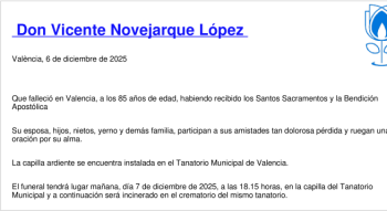 Esquela de Vicente Novejarque López